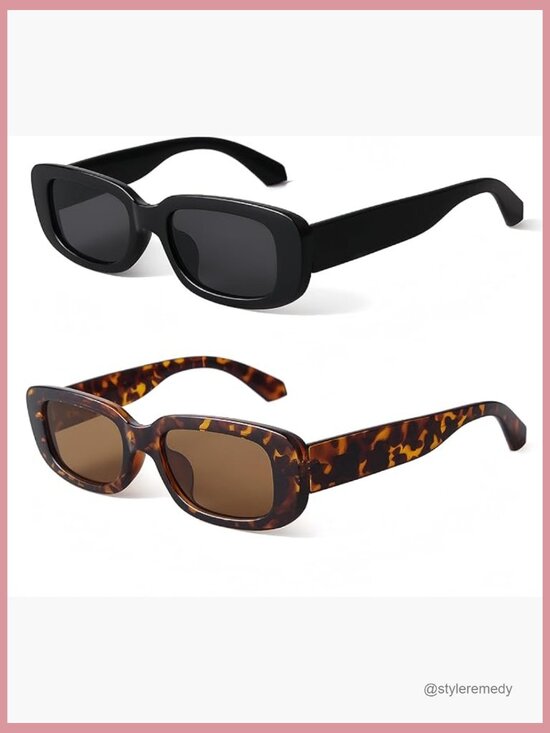 Retro Rectangle Sunglasses UV400 Protection Plastic Frame Driving Glasses main image 6